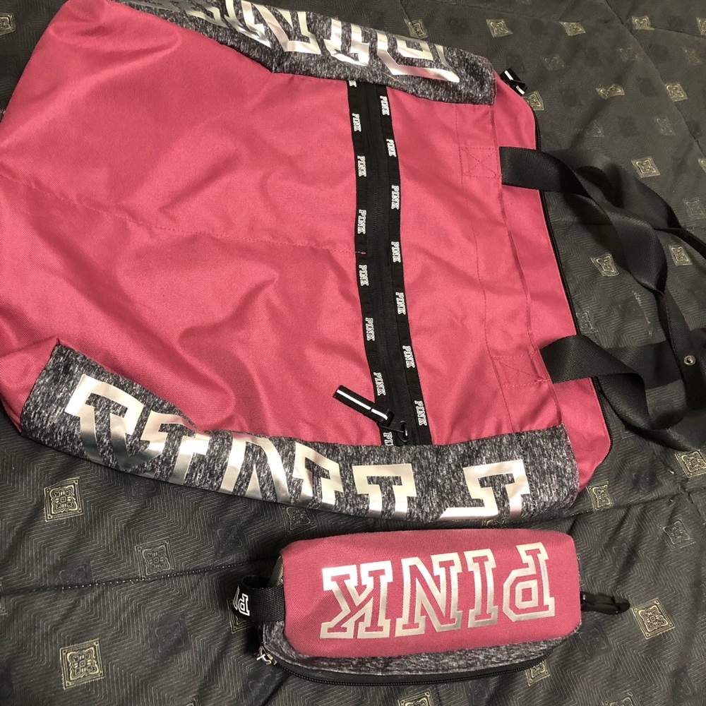 Pink Victoria secret tote with pencil case